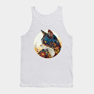 Paws Tapestry: Quilted Cat Artistry with Floral Accents Tank Top